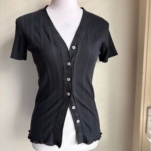 NWT Cristina Vintage 90s Deadstock Ribbed Cotton Lettuce Trim Cardigan Top M